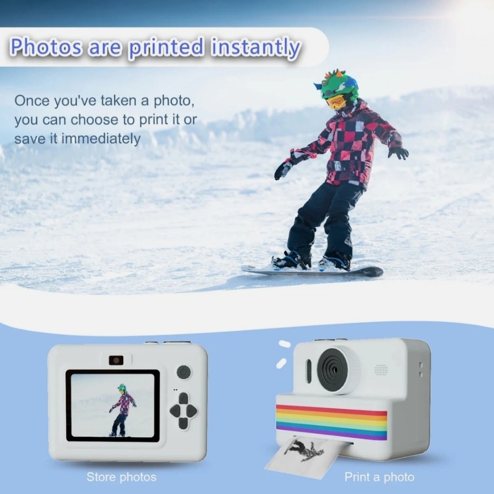 "BRAND NEW" White Instant Camera with Rainbow Stripe With 3 Photo Paper Roll. - Picture 5 of 10
